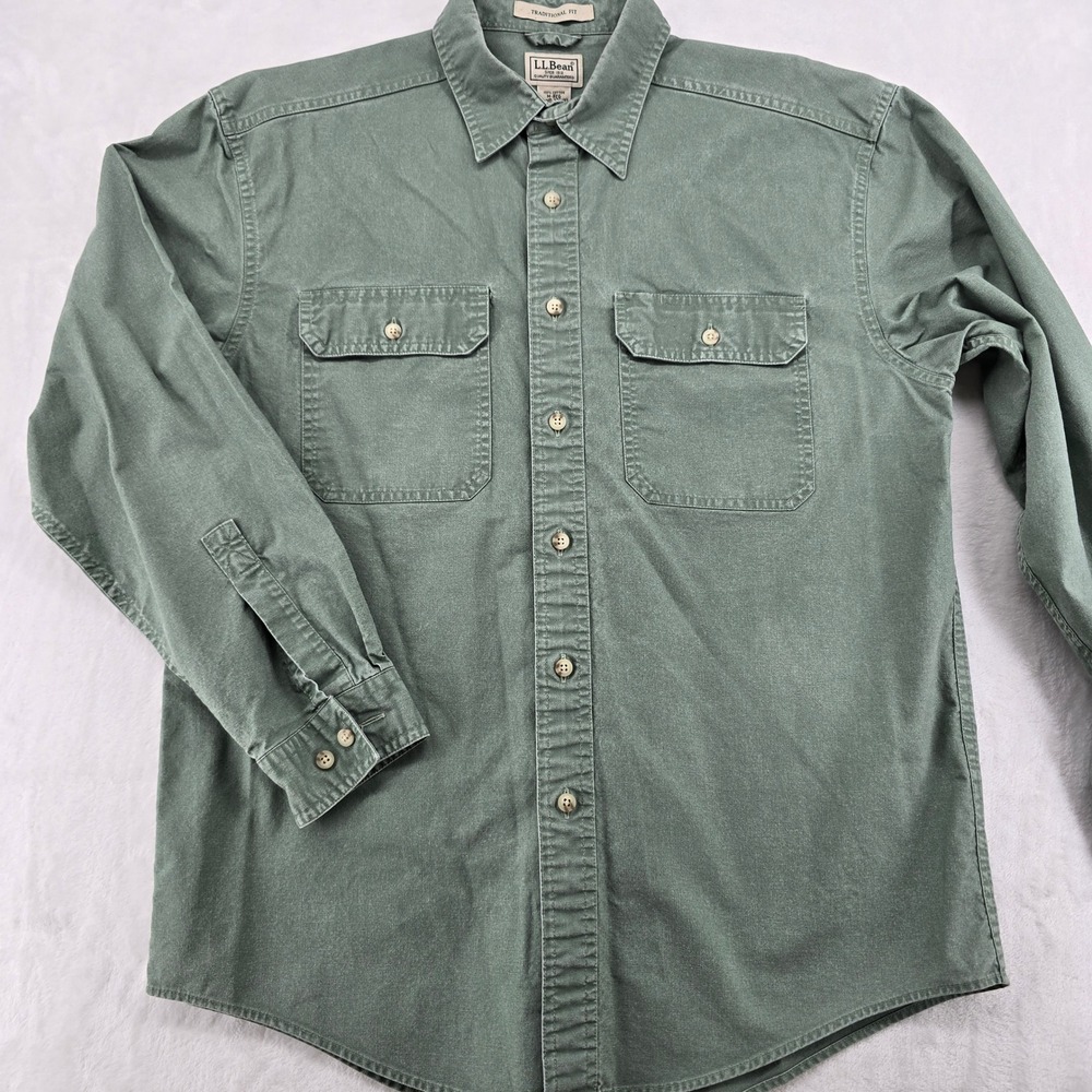 L.L. Bean Button Down Mens M-REG Shirt Sage Green Traditional Fit Cotton 270133